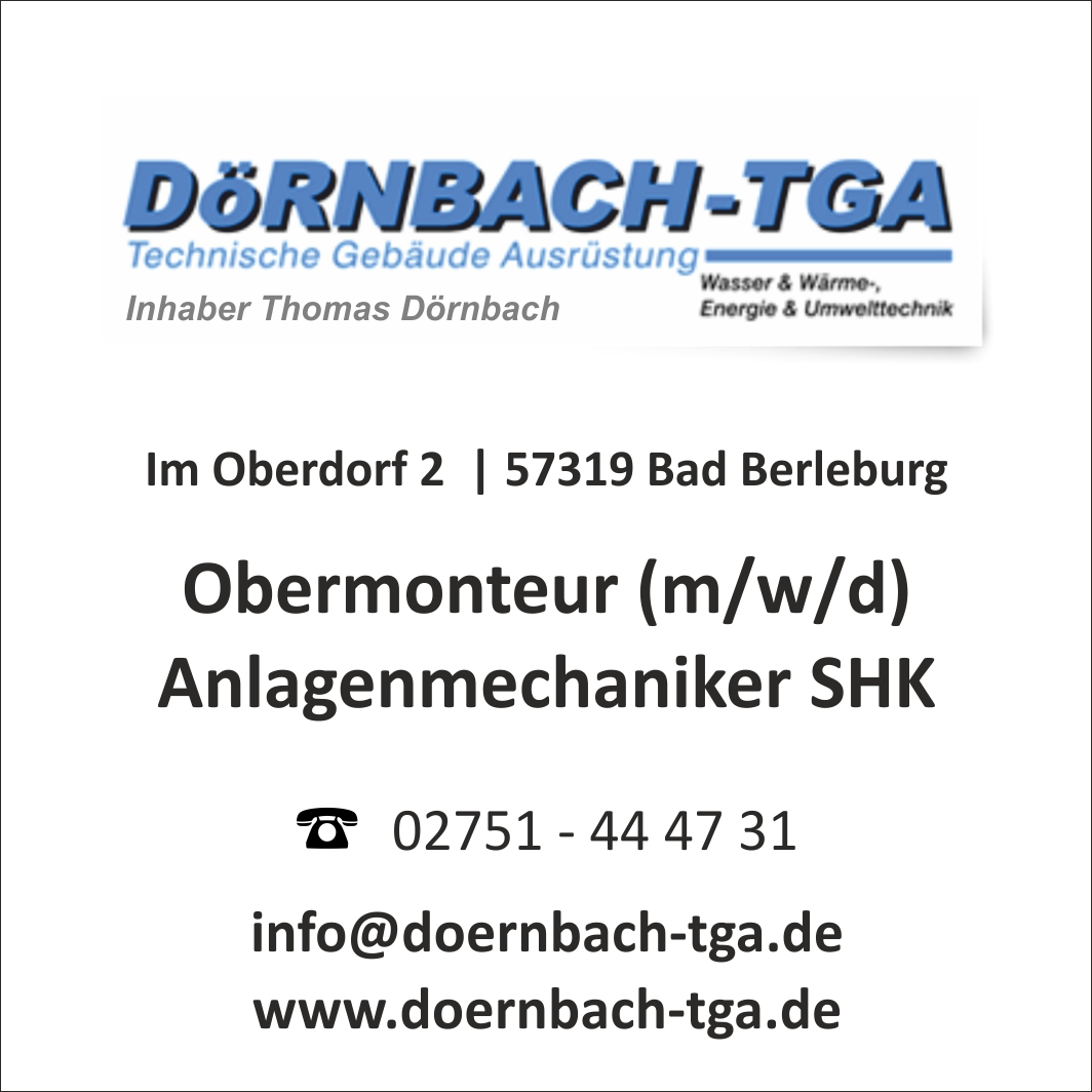 Doernbach TGA Obermonteur Berleburg Anlagenmechaniker